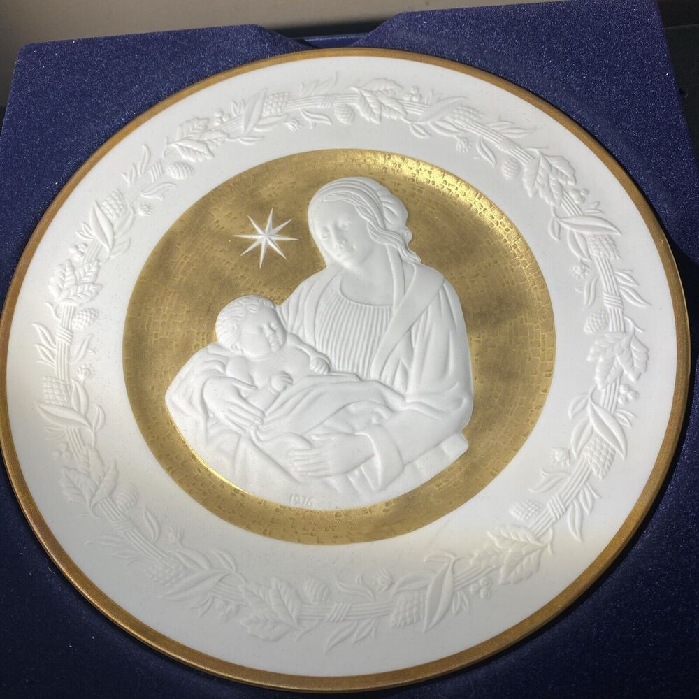 1976 SILENT NIGHT Franklin Porcelain 24k Gold Christmas Plate Original Box COA